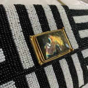 Mary Frances Handcrafted Beaded Purse with Genuine Gemstone Labradorite NWT